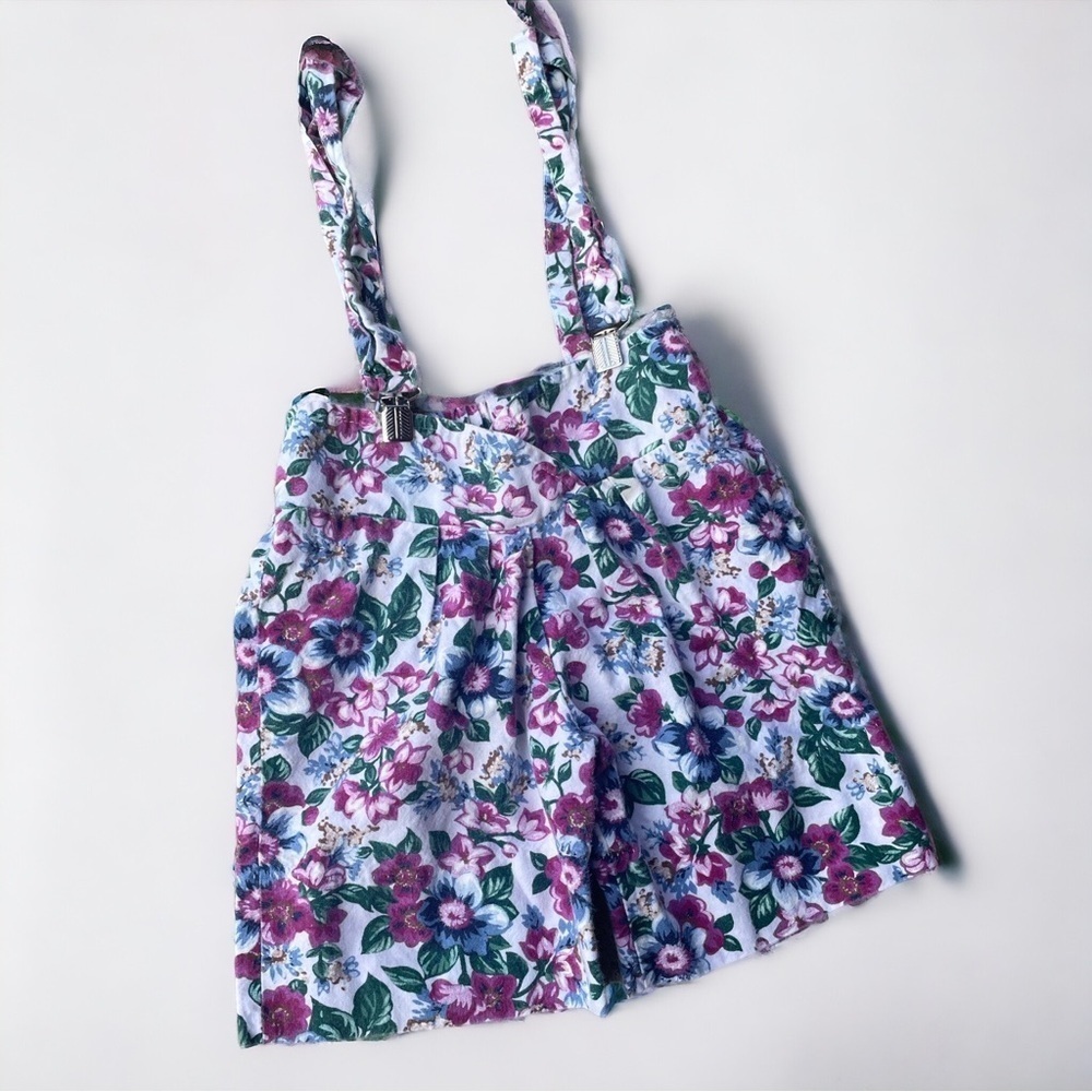 Vintage Y2K Rumiko 2T White with purple & blue floral print Suspender short-alls